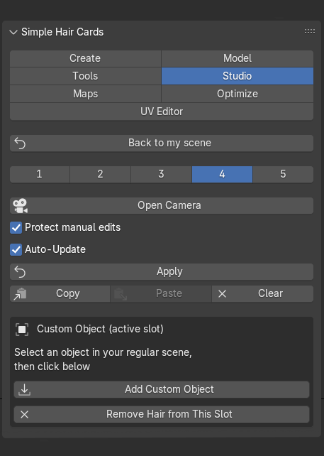 Studio tab overview panel