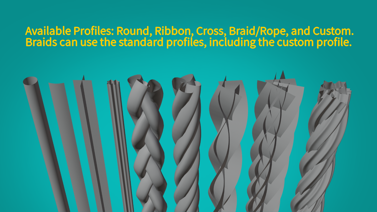 Available profiles: Round, Ribbon, Cross, Braid/Rope, and Custom