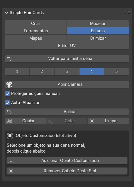 Painel geral da aba Estúdio