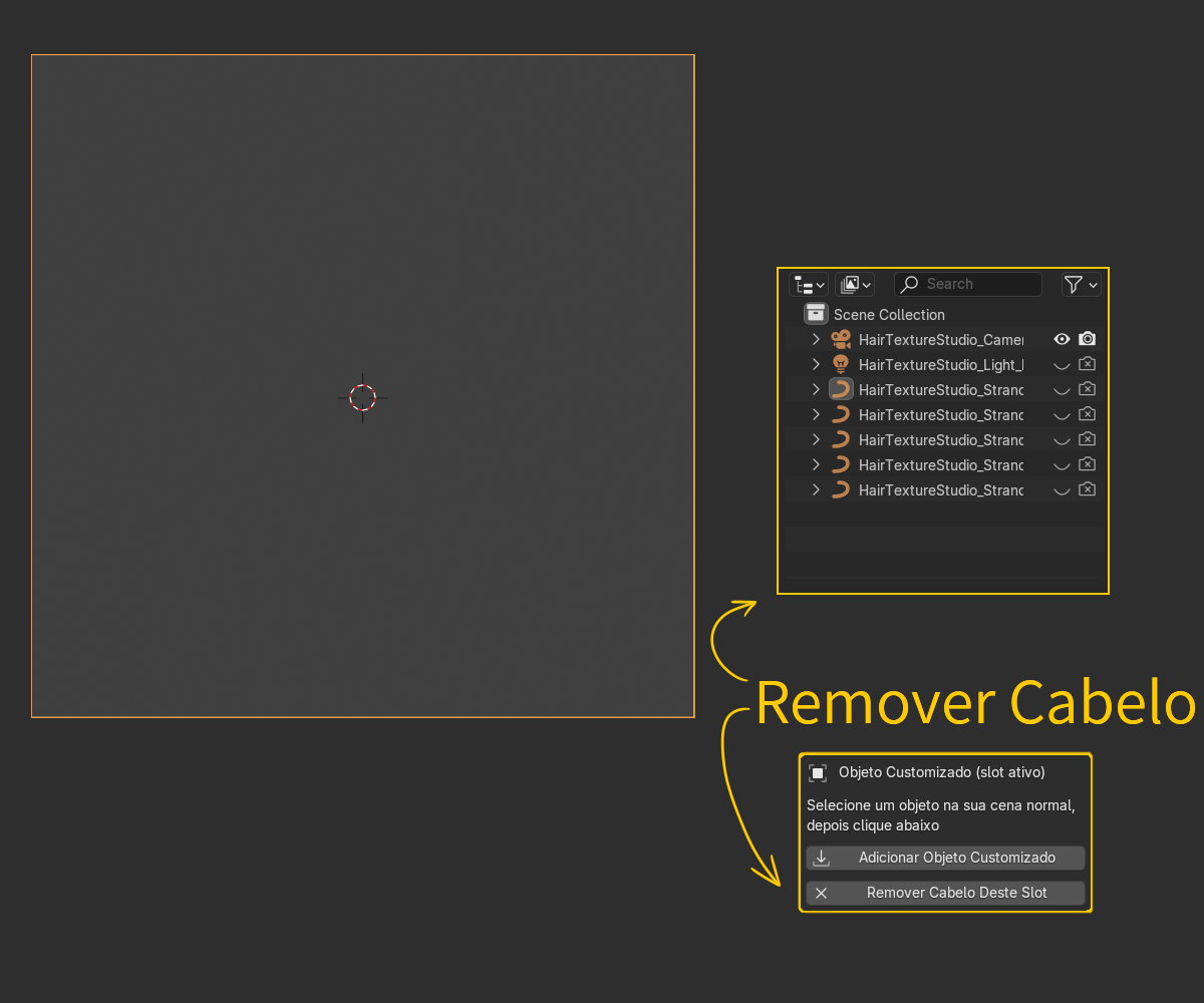 Outliner com o ícone de Render desativado nos objetos do addon